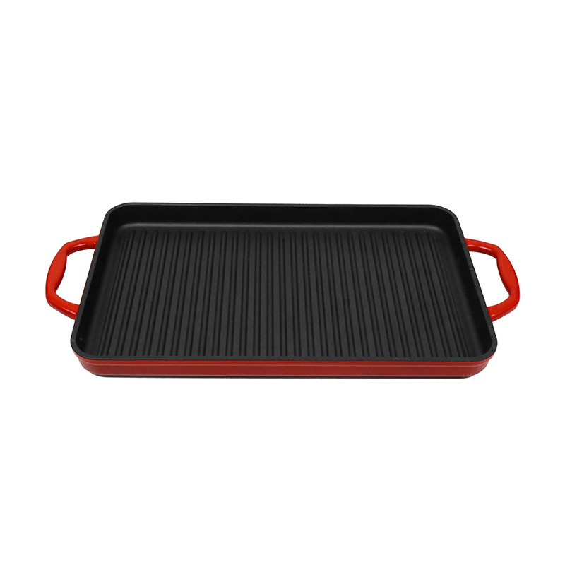 YFKSX42001 Double Burner Cast Iron Enameled BBQ Grill Pan Griddle Plate