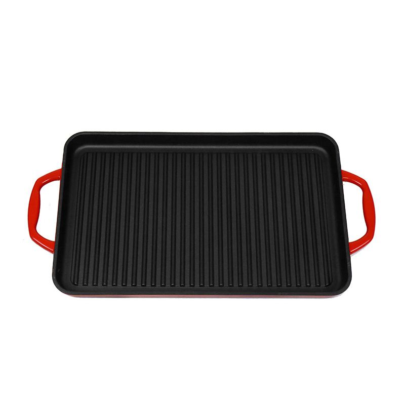 YFKSX42001 Double Burner Cast Iron Enameled BBQ Grill Pan Griddle Plate