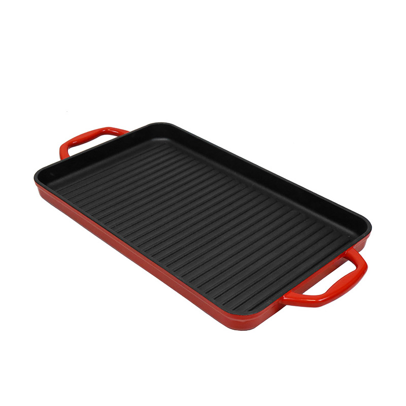 YFKSX42001 Double Burner Cast Iron Enameled BBQ Grill Pan Griddle Plate