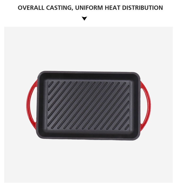Hot Sale Camping Cookware 22CM Enameled Cast Iron Rectangle Griddle Plate Double Handle Barbecue Grill