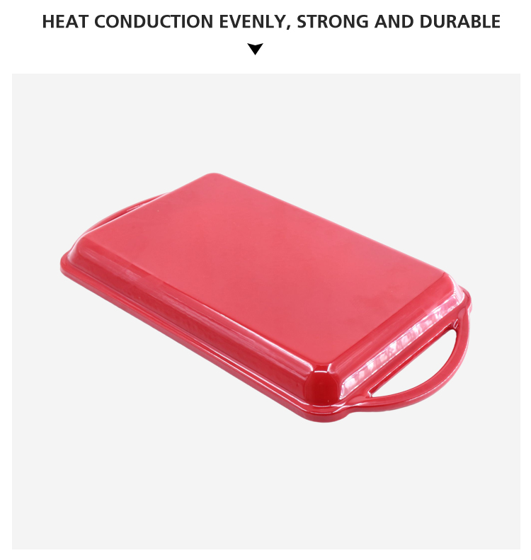 Hot Sale Camping Cookware 22CM Enameled Cast Iron Rectangle Griddle Plate Double Handle Barbecue Grill