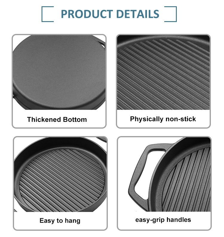 High Quality BBQ Cast Iron Pre-seasoned Round 31cm Grill Plate Breakfast Non Stick Griddle Pan