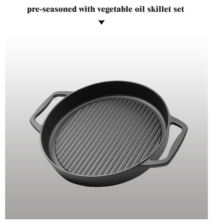 High Quality BBQ Cast Iron Pre-seasoned Round 31cm Grill Plate Breakfast Non Stick Griddle Pan