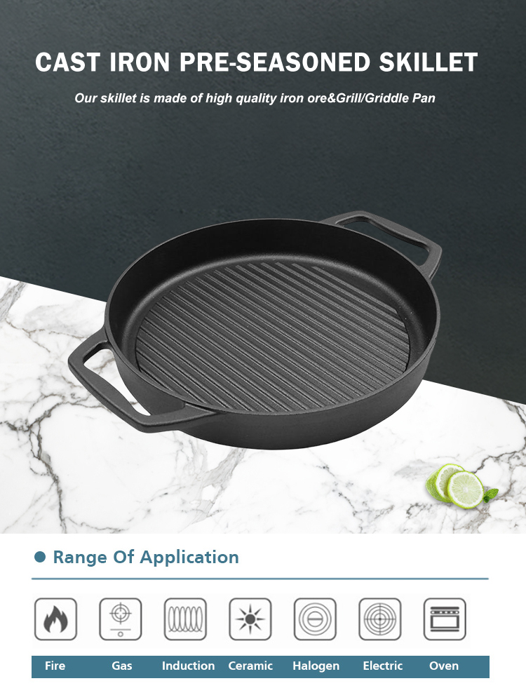 High Quality BBQ Cast Iron Pre-seasoned Round 31cm Grill Plate Breakfast Non Stick Griddle Pan