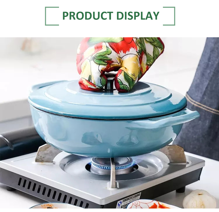 Hot Sale Blue Food Cooking Pot Enameled Cast Iron Balti Dish Casserole Seafood Pot with Wide Loop Handles