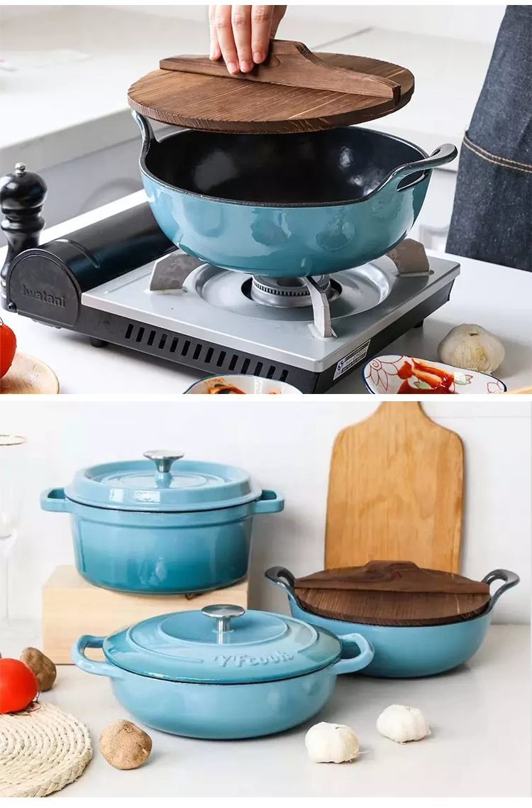 Hot Sale Blue Food Cooking Pot Enameled Cast Iron Balti Dish Casserole Seafood Pot with Wide Loop Handles