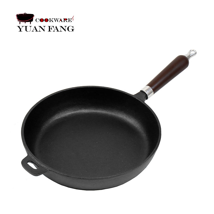 Preseasoned High Quality 24/28CM Frying Pans Cookware Non Stick Cast Iron Skillet Fry Pan with Wooden Handle