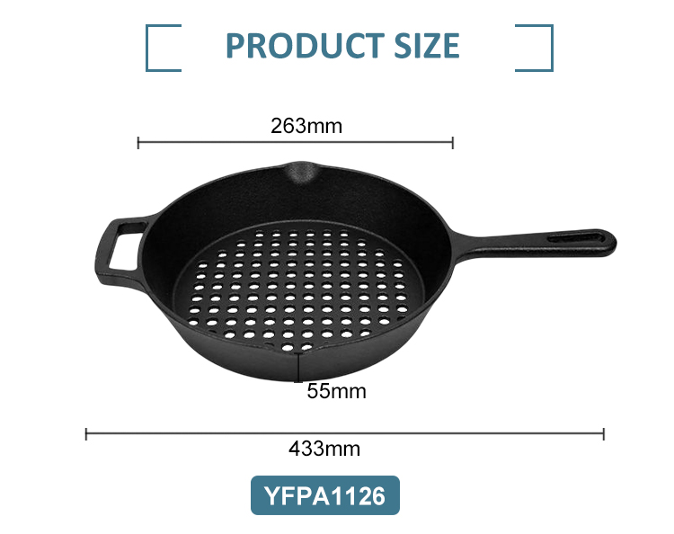 Wholesale Preseasoned 26CM Grill Frying Pan Vegetable Oil Nonstick Cast Iron BBQ Skillet Pan with Hollow Bottom